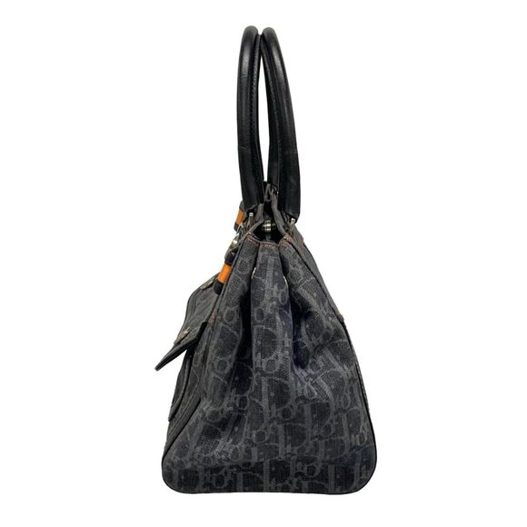 Auth DIOR/ChristianDior Flight Navy Gray Orange Denim Leather Tote Bag - Picture 5 of 16